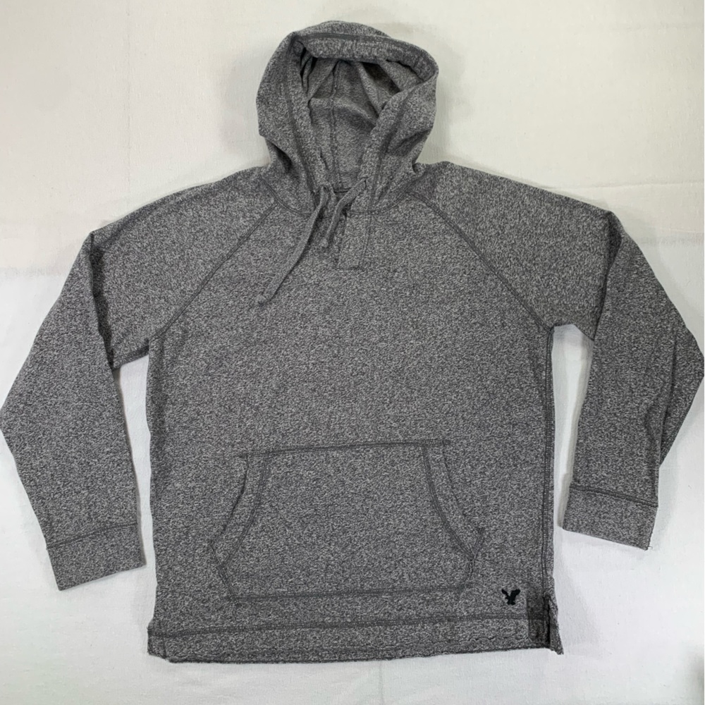 Long Sleeve Henley American Eagle Warm Pullover Charcoal Grey Hoodie Men's M